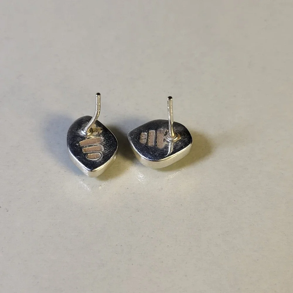 925 Sterling Silver Turquoise Bezel Stud Earrings Vintage Blue Marked